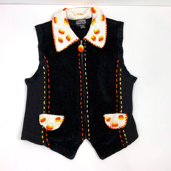 Vintage The Collective Works of Berek 2 Black Halloween Beaded Vest Sz M - Picture 2 of 16